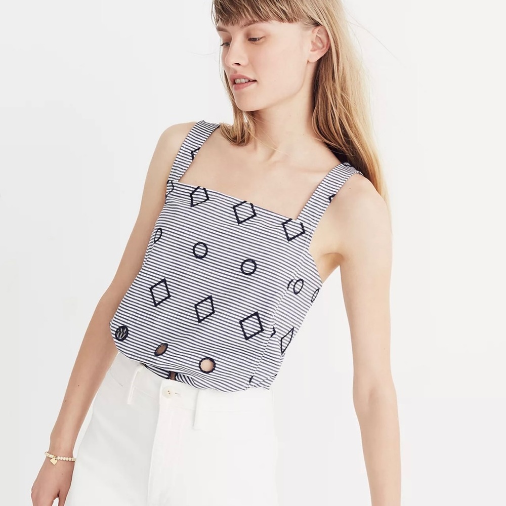 Madewell Embroidered Stripe Apron Top